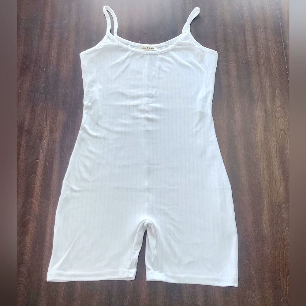 Ellie & kate White Romper Round Neck Sleeveless Ribbed & Long Cardigan W/Pockets - Picture 5 of 8